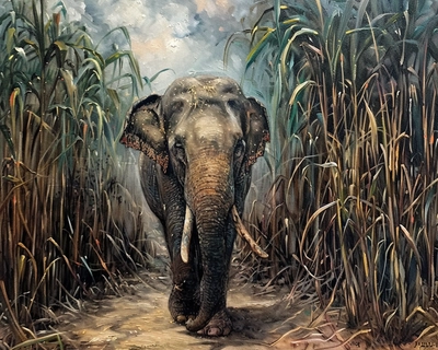 elephant looking for sugarcane
