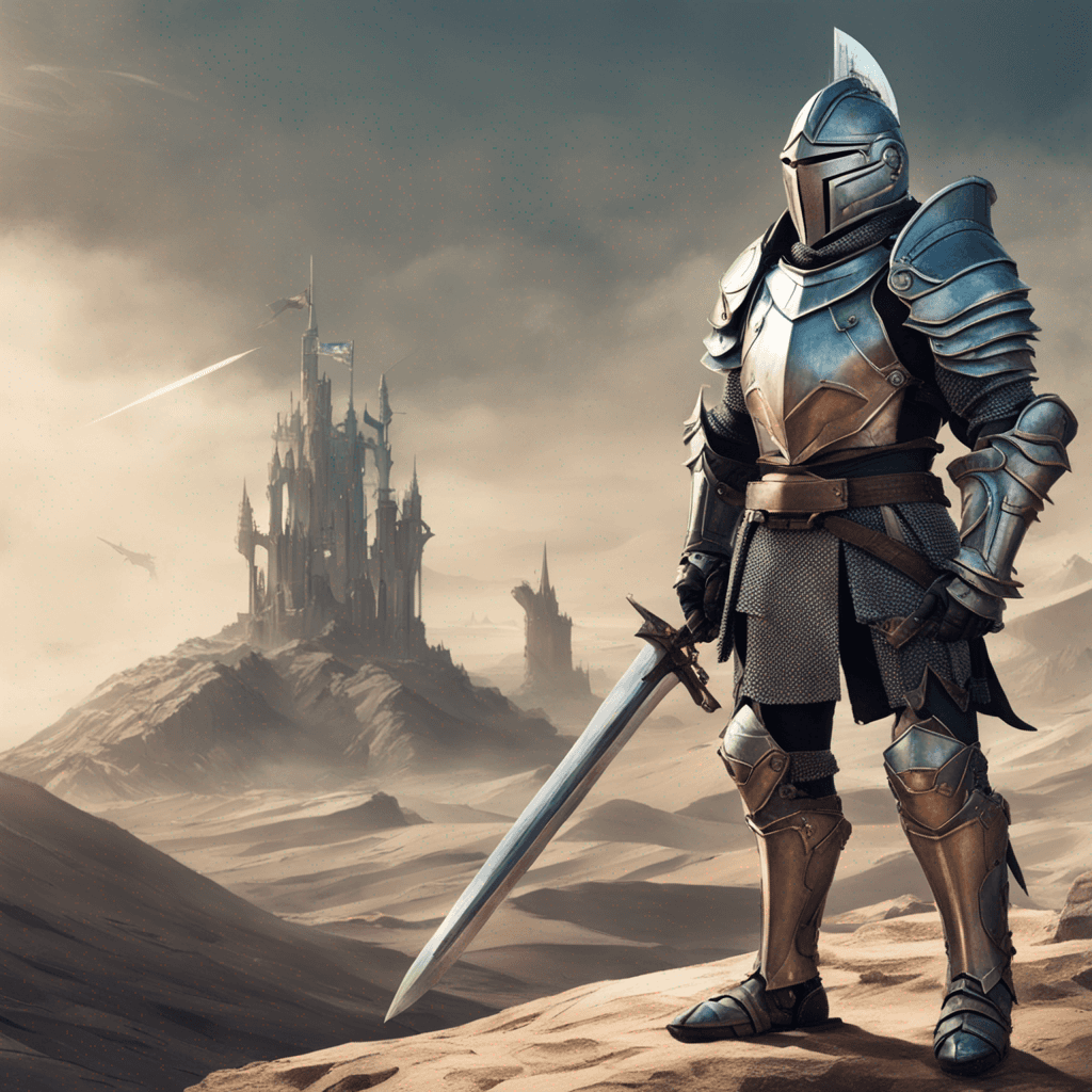 A warrior knight, in a futuristic knight armor