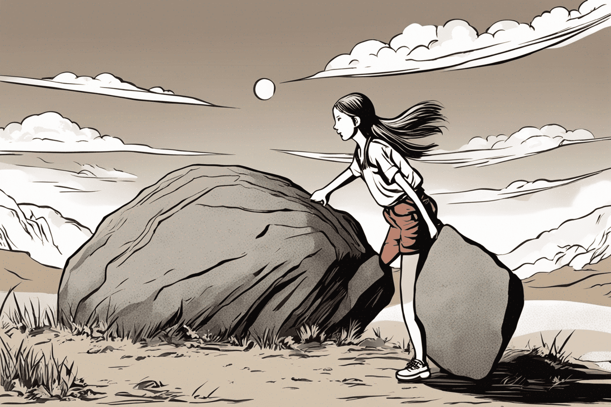 a clipart of a girl pushing a rock showing the concept of resilience