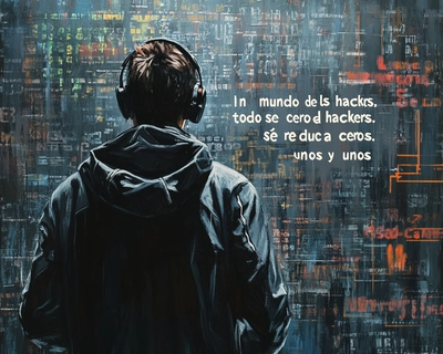 Hazme un puzzle de 50 piezas, con un fondo tecnológico, con un mensaje escrito que sea literal "En el mundo de los hackers, todo se reduce a ceros y unos"