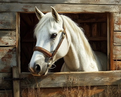 a picture of a white and brown horse in a stable
create a 8 piece jigsaw puzzle with smooth corners
