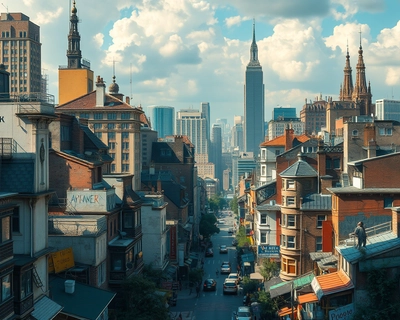 a vibrant city scene, highly detailed, rich textures, intricate details