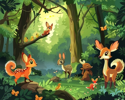 forest with animals cartoon
