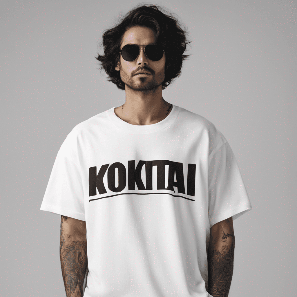 T shirt design， oversize tee style，KoolTai with helvetica black font， white tee