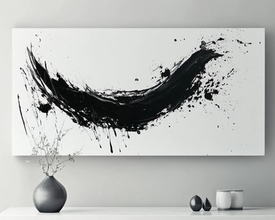 abstract artwork thick paintbrush black and white splash of color