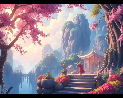 a magical fantasy scene, anime art style, Studio Ghibli inspired, beautiful anime illustration, detailed anime scenery, soft diffused lighting, dreamy ethereal glow, vibrant saturated colors, high color contrast, highly detailed, rich textures, intricate details