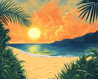 A beach with sunset 
