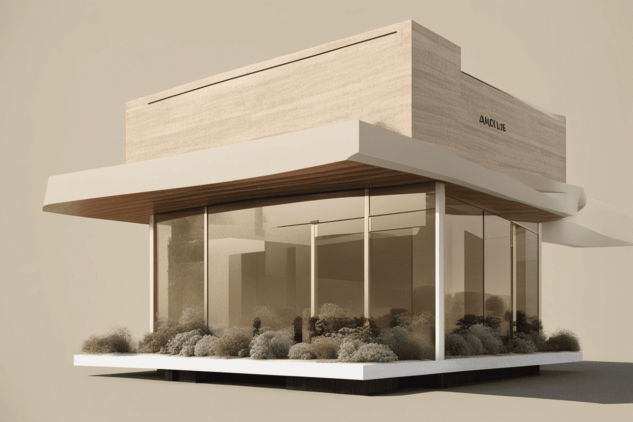 Crea un cartel en tonos beige, para una empresa llamada φ ί λ ο ς Arquitectura
que sea un local 