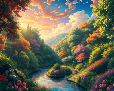 a beautiful landscape scene, anime art style, Studio Ghibli inspired, beautiful anime illustration, detailed anime scenery, highly detailed, rich textures, intricate details